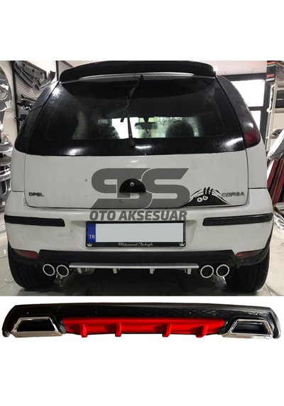 Opel Corsa  C Difüzör Arka Tampon Eki 2 Egzoz Çıkışlı Kırmızı Lüx