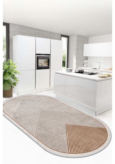 West Home Makinede Yıkanabilir Kaymaz Taban Leke Tutmaz Oval Salon Halısı Mutfak Halısı Ve Yolluk Wh 586 Sand Oval
