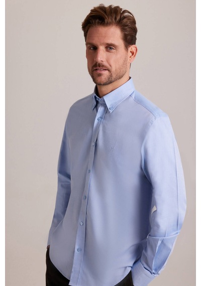 Erkek Mavi Slim Fit Uzun Kol Desenli Gömlek