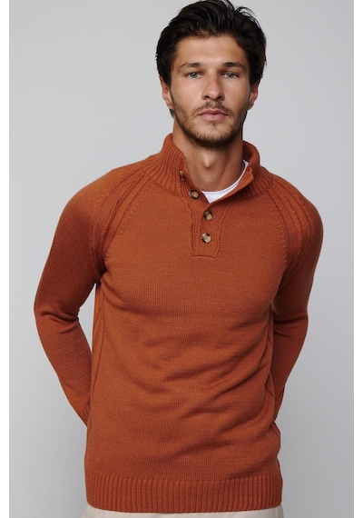 Tudors Erkek Slim Fit Dar Kesim Dik Yaka Düğmeli Tarçın Triko Triko Kazak-29590-tarçın Tarçın