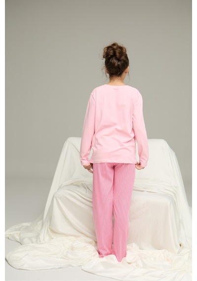 Siyah İnci Pamuklu Bisiklet Yaka Örme Pijama Takım25241138 Pembe