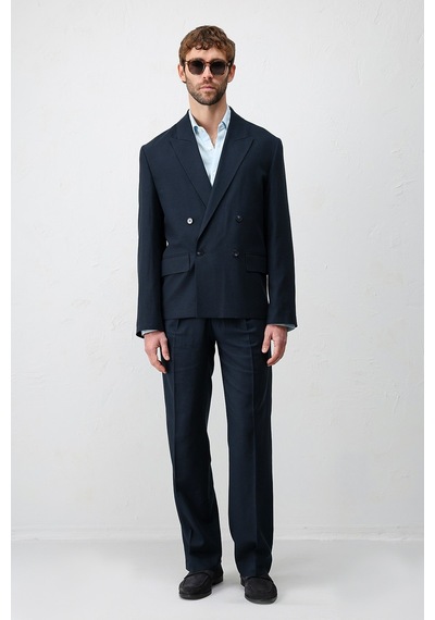 Antioch Relax Fit Keten Karışımlı Erkek Blazer Ceket Lacivert