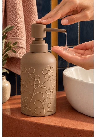 Rosıe Vizon Çiçek Dokulu Yuvarlak Seramik Sıvı Sabunluk 350 Ml Karışık