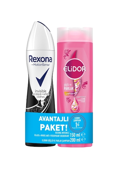 Rexona Motion Sense Invisible Kadın Sprey Deodorant 150 ML + Elidor Güçlü ve Parlak Şampuan 200 ML