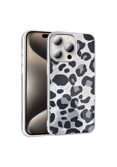 Apple     Uyumlu iPhone 14 Pro Max Kılıf Desenli Zore Mep Kapak Gri Leopar