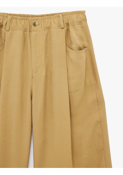 Koton Modal Kumaş Beli Lastikli Cepli Düz Geniş Paça Baggy Pantolon Khakı 6sak40161ew Haki