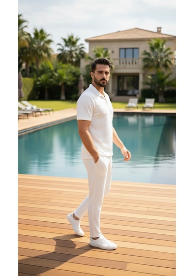 Fifty Color Unisex Trend Bürümcük Krinkıl Kumaş Yazlık Likralı Kısa Kol Tişört Eşofman Takım Beyaz
