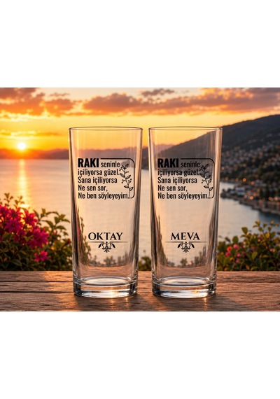Kişiye Özel İsimli Rakı Bardağı Seti Çiftlere Özel Tasarım 2 Li Cam Bardak