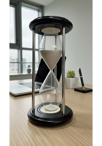Dev Boy Güneş Saatli Kum Saati 31.5 Cm Lüks Masaüstü Hediyelik Siyah Gümüş Modern Ofis Aksesuarı