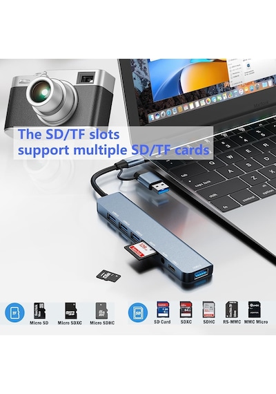 Moddestore 8 İn 2 Usb Type-c To Usb A, Usb C, Sd/tf Kart Okuyucu Macbook Ve Laptop Uyumlu Çok
