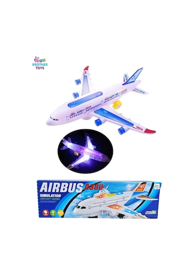 Hareketli Pilli 3d Işıklı Müzikli Yerde Gezen Airbus Uçak Oyuncak 23 Cm.
