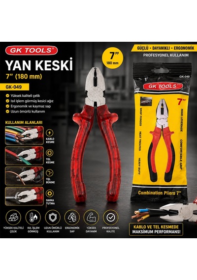 Gk Tools Yan Keski 7 İnç 180 Mm - Kırmızı Şeffaf Saplı- 6'li Paket