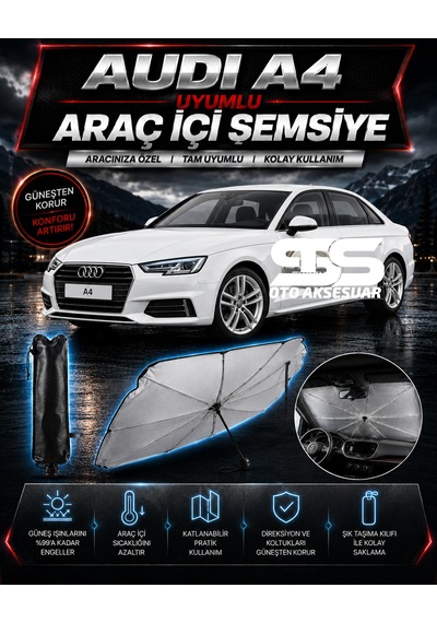 Audi A4 Araç Ön Cam Güneşliği Katlanabilir Şemsiye Oto Güneşlik Uv Korumalı Gölgelik Araba Oto Şemsiyesi