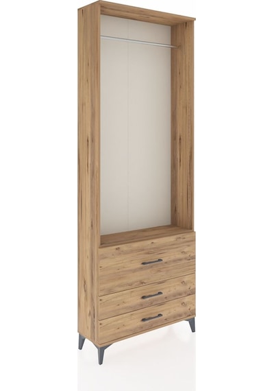 Arges Dolap Tek Raflı 3 Çekmeceli Tek Askılı 88x30x243 Çam-çam Çam
