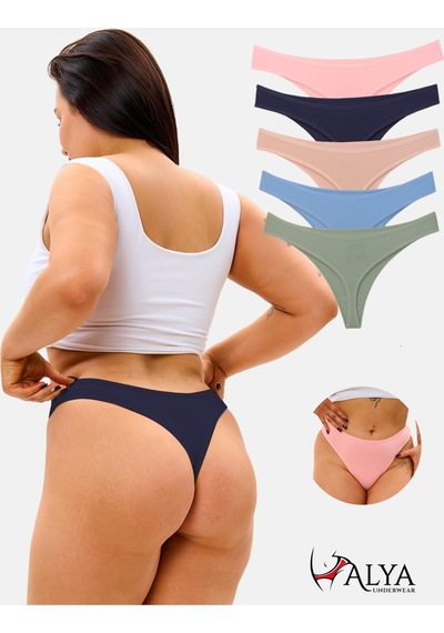 Alya Underwear Kadın Külot Pamuklu String - 5 Adet Siyah Tanga S, M, L, Xl P14