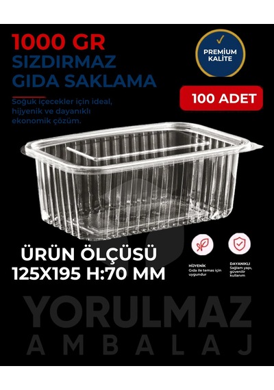 Kapaklı 1000 Gr Sızdırmaz Kullan-at Plastik Kase 100'lü Paket Servis & Saklama Kabı