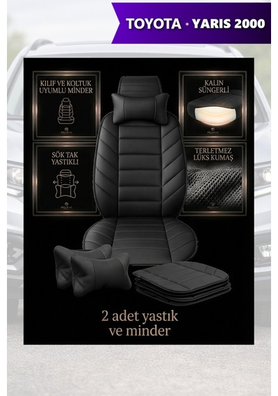 Yaris 2000 Uyumlu Siyah Renk Lüks Premium 2 Adet Minder Ve Yastık