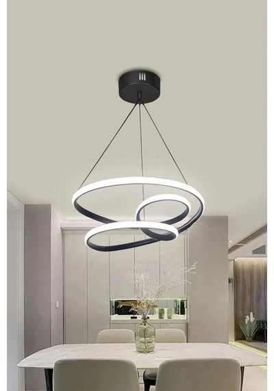 Eylül Modern Sarkıt Oturma Odası - Mutfak Led Avize - 3 Renk Kumandasız - Siyah Siyah