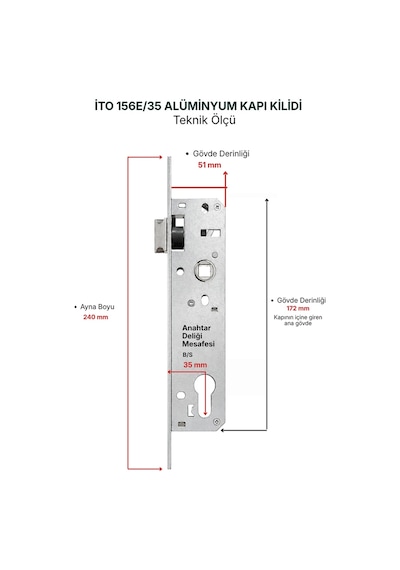 İto Alüminyum Kapı Kilitleri 156e/35 Silindir Tip