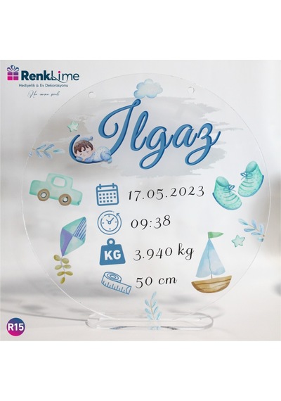 Pleksi Kapı Süsü Erkek Bebek Doğum Tarihli Siyah