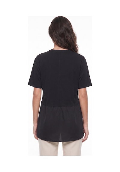 Onloox Kadın Siyah Siyah Viskon Karışımlı Bisiklet Yaka Kısa Kollu Oversize Asimetrik Kesim Garnili T-shirt Onloox Kadın Siyah Siyah Viskon Karışımlı Bisiklet Yaka Kısa Kollu Oversize Asimetrik Kesim Garnili T-shirt