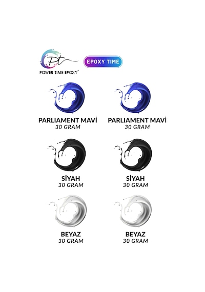 6'lı Opak & Transparan Sıvı Pigment Boya Seti / Epoksi Için/ 2 Adet Beyaz/ 2 Adet Siyah/ 2 Adet Mavi