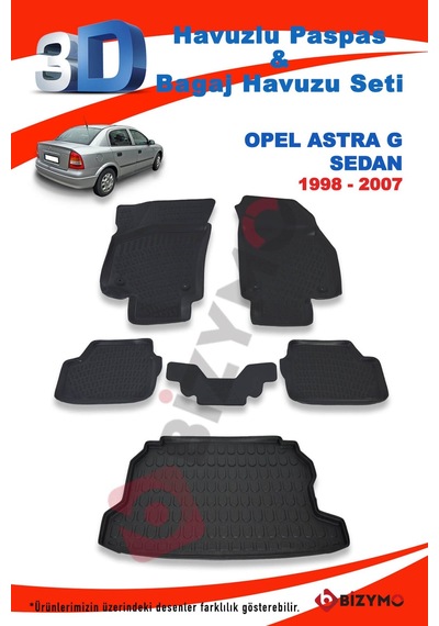 Opel Astra G Sedan 1998-2007 Paspas ve Bagaj Havuzu Seti Siyah