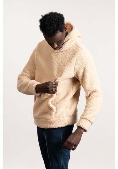 Fbı Kapşonlu Kanguru Cepli Slimfit Peluş Sweatshirt Kahverengi