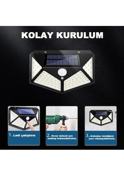 Mey İthalat 100 Led Dış Mekan Solar Aydınlatma Fotoselli Solar Lamba Çok Renkli