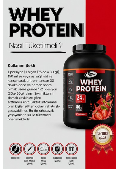 Conlast Whey Protein Çilek 2000g 24 G %100 Protein