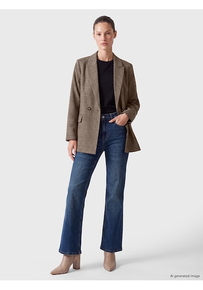 Lcw Everyday Kahverengi Kruvaze Yaka Ekose Kadın Blazer Ceket