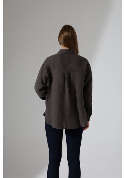 Oversize Basic Müslin Gömlek Antrasit