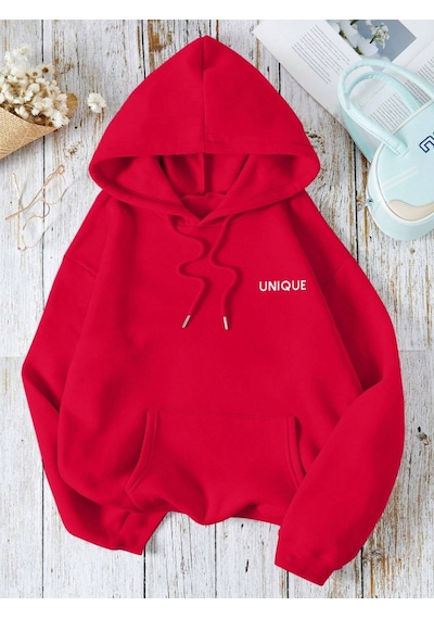 Startmore Kırmızı Unisex Erkek/kadın Unique Renkli Özel Baskılı Pamuklu Oversize Kapüşonlu