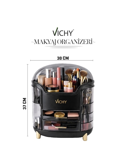 Vichy Çok Katlı Kozmetik, Makyaj Ve Takı Düzenleyici Organizer Siyah