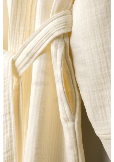 Unisex Kimono Müslin Bornoz-havlu Seti - Ekru