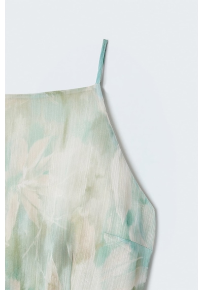 Sateen Çiçek Desenli Askılı Uzun Elbise - Mint-137411