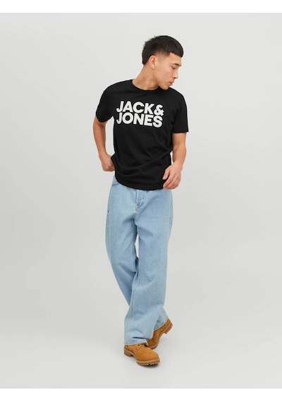 Jack & Jones Jjecorp Logo Tee S Siyah - Beyaz Erkek T-shirt 12151955 Siyah - Beyaz
