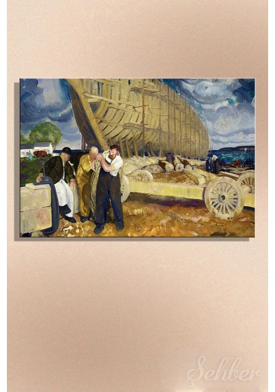 George Wesley Bellows'un Builders Of Ships / The Rope Adlı Eseri Yatay Kanvas Tablo 3723