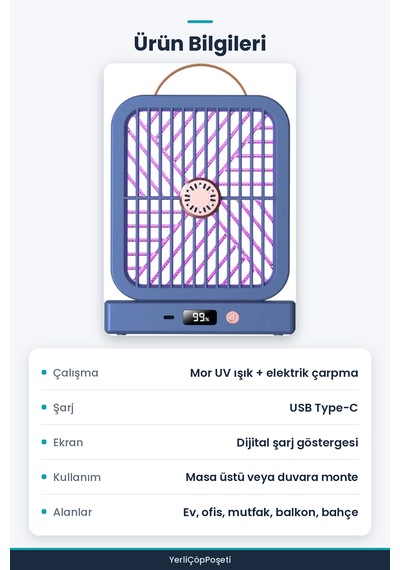 Uv Işıklı Sinek Kovucu - Şarjlı - Dijital Ekranlı