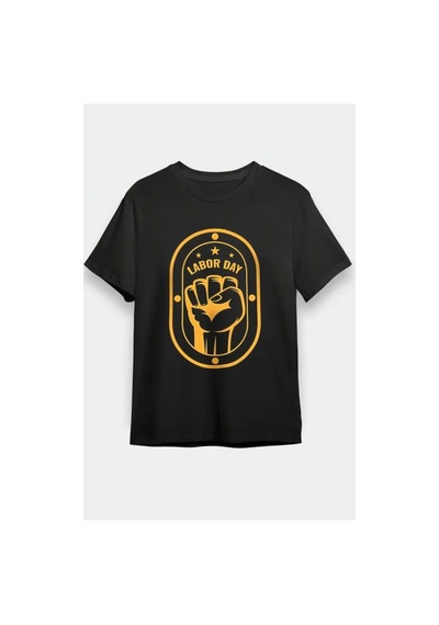 Butik İstanbul 1 Mayıs Labor Day Emekçi Temalı Baskılı Oversize Bisiklet Yaka T-shirt - Siyah