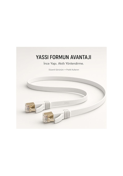 Mn6 M112gm 10 Metre Cat7 Flat Yassı Ethernet İnternet Kablosu 10 Gbps 600 Mhz Rj45