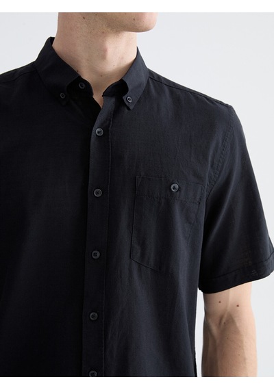 Lcwaıkıkı Classic Siyah Regular Fit Keten Karışımlı Erkek Gömlek