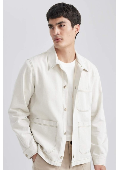 DeFacto Regular Fit Polo Yaka Keten Karışımlı Düğmeli Cepli Yazlık Gömlek Ceket B4529AX24SPBG307