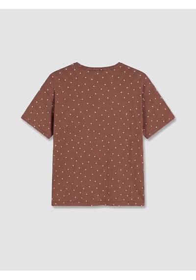 Lcw Dream Kahverengi Bisiklet Yaka Desenli Kadın Pijama Üstü