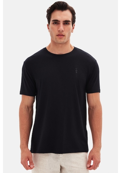 Twn Slim Fit Siyah Düz Kabartma Baskılı T-shirt 4ec148551753m Siyah