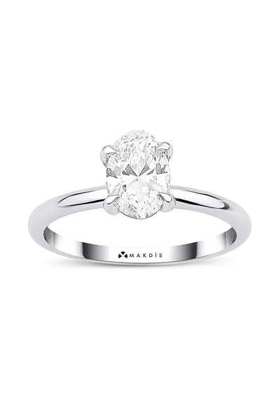 1.10 Karat Oval Tektaş Pırlanta Yüzük Beyaz Altın