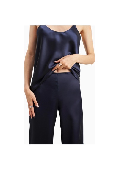 Because Of Alice Formal Satin Straight Leg Trousers Saten Düz Paça Kadın Pantolon Lacivert