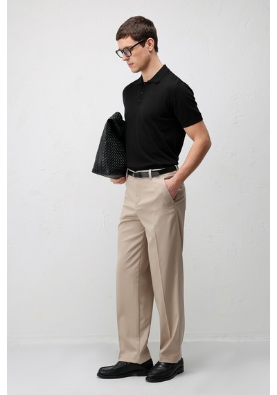 Antioch Comfort Slim Polo Yaka Erkek Triko T-shirt Siyah
