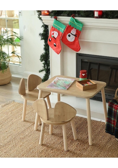Montessori Çocuk Masası 1 Masa & 2 Mickey Sandalye Kahverengi