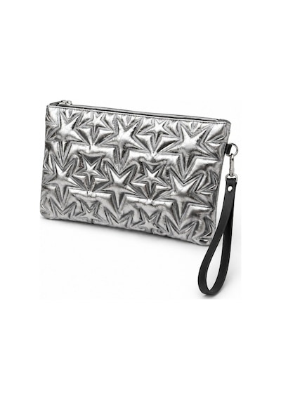 Adelina Bags Yıldız Nakış İşlemeli Portföy El Çantası Bilek Askılı Saten Astarlı Gümüş Clutch Çanta Gri